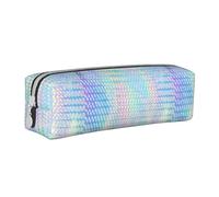 Tcoay Estuche para lápices Estuche cilíndrico portátil con Estuche para cosméticos de Cuero con Cremallera,Holograma de Colores del Arco Iris Colorido holográfico