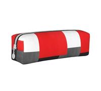 Tcoay Estuche para lápices Estuche cilíndrico portátil con Estuche para cosméticos de Cuero con Cremallera,Bloque geométrico Rojo, Gris, Negro y Blanco
