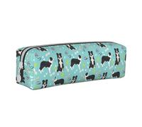 Tcoay Estuche para lápices Estuche cilíndrico portátil con Estuche para cosméticos de Cuero con Cremallera,Pelotas de Tenis Border Collie Toys Azul Claro
