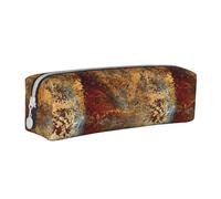 Tcoay Estuche para lápices Estuche cilíndrico portátil con Estuche para cosméticos de Cuero con Cremallera,Estructura de Hierro y Acero Oxidado de Metal Colorido con óxido marrón