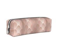 Tcoay Estuche para lápices Estuche cilíndrico portátil con Estuche para cosméticos de Cuero con Cremallera,Escamas de Conchas Marinas Art déco de Color Gris Cobre y Rosa