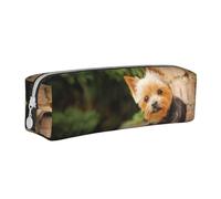Tcoay Estuche para lápices Estuche cilíndrico portátil con Estuche para cosméticos de Cuero con Cremallera,Yorkshire Terrier Bokeh Lindos Perros Pared