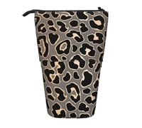 Tcoay Estuche telescópico con diseño de Leopardo sin Costuras en Dorado de Lujo. Portalápices de pie, Bolsa de papelería, Organizador de lápices.