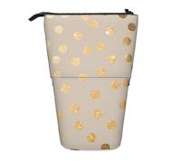 Tcoay Estuche telescópico con diseño de Lunares en Beige y Dorado con Purpurina, Estuche para lápices de pie, Organizador de papelería y Estuche para lápices.