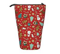 Tcoay Estuche telescópico para lápices con diseño de Hombre de Jengibre, muñeco de Nieve, bastón de Caramelo, Rojo, para Navidad, para lápices de pie, Bolsa de papelería, Organizador de lápices.