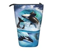 Tcoay Estuche telescópico para lápices, Organizador de papelería, Estuche para lápices, diseño de orcas y Ballenas asesinas.