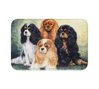 Tcoay Felpudo de baño Overlock, Antideslizante, Absorbente, Color Negro y Dorado, Cavalier King Charles Spaniel