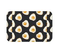 Tcoay Felpudo de baño Overlock, Antideslizante, Absorbente, con diseño de Huevos fritos y Comida Oscura