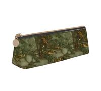 Tcoay Fiestas de Lujo en mármol Verde y Dorado, Estuche para lápices, Estuche Triangular portátil para lápices con Cremallera, Neceser de Piel sintética de PVC para Adolescentes y Adultos.