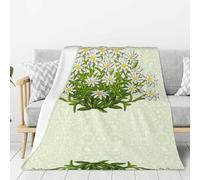 Tcoay Manta Decorativa de Franela, Suave y Afelpada, Ideal para Cama, sofá y Viajes. Diseño con Flores de montaña suizas Edelweiss.