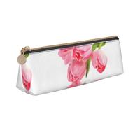 Tcoay Tulipán con Efecto Agua, Flor Fresca y Encantadora de Color Rosa., Estuche para lápices, Estuche Triangular portátil para lápices con Cremallera, Neceser de Piel sintética de PVC