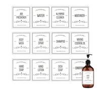 TCPENG 12 etiquetas impermeables para botellas, jabón de manos de baño, champú y acondicionador, etiquetas extraíbles para botellas de jabón, loción, champú y acondicionador (12 unidades, blanco)