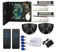 TCPIP - Sistema de Control de Acceso magnético de 2 Puertas (600 Libras) con Detector de Movimiento y Caja de Fuente de alimentación de Metal de 110 V + Tarjeta y llaveros