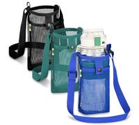 TCSYLSC 3 soportes para botellas de agua con correa, bolsa de malla para botellas de agua con hombro ajustable, portabotellas de agua con correa y bolsa para caminar y viajar, negro, azul/verde,