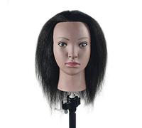 Tcwuzick Cabeza de maniquí afro 100 % pelo real, cabeza de peluquería para entrenamiento, maniquí de cosmetología, cabeza de muñeca