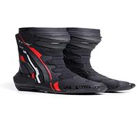 TCX - S-TR1, bota de moto para hombre, deportiva y certificada, bota de moto con parte superior de microfibra, cierre de cremallera elástica lateral y velcro, negro/rojo/blanco