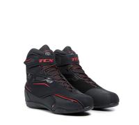 TCX Zeta Waterproof, Zapatillas de Moto para Hombre, Deportivas e Impermeables, aptas para Uso Urbano, Parte Superior de Microfibra, Cordones y Cierre de Velcro, Negro/Rojo, 37 EU