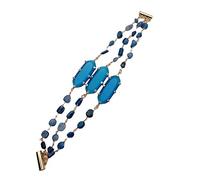 TCYNNQVD 3 Rows 6x8mm Blue Rosary Chain 14x40mm Blue Cat Eye Set Jade Gemstone Bracelet