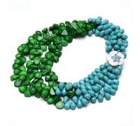 TCYNNQVD 3 Rows Green Coral Blue Teardrop Stone Necklace Multi Strands Jewelry For Women