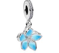 TCZNAF Blue Blossom Charms Abalorios Colgante de Cuentas Compatible con Europeo Pulsera Collar Charms de Día de la madre San Valentín Para Mujer