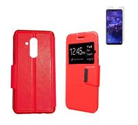 TD24H Funda Libro Ventana Roja para Huawei Mate 20 Lite (6.3) + Protector Pantalla 9H