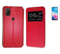 TD24H Funda para Alcatel 3X 2020 4CAM (6.52) Roja Libro Ventana + Protector Pantalla 9H