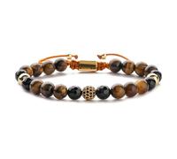TDCHNDRO Pulsera de Piedra Natural en Bruto: microcircón, Oro, Diamante, Cuentas de Cobre, Trenzada a Mano, retráctil, con Cuentas de Ojo de Tigre.(Tiger Eyes)