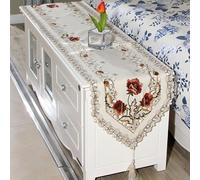 TDCuizent 1 camino de mesa bordado para decoración del hogar, mantel de gasa de encaje floral, tela jacquard de poliéster translúcido para mesa de comedor, boda, fiesta, vacaciones (40 x 196 cm 1#)