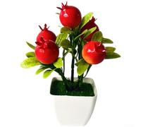 TDCuizent Árbol frutal artificial bonsái en maceta, realista, decoración de frutas rojas y naranjas para el hogar, oficina, escritorio, estante de plástico, no requiere 15,5 x 10 cm (E)