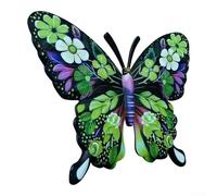 TDCuizent Arte de pared de mariposa de metal con patrón floral verde resistente a la intemperie decoración colgante de hierro para interior jardín vibrante multicolor adorno con ganchos preinstalados