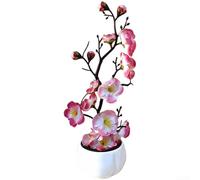 TDCuizent Bonsái artificial de flor de ciruelo, arreglo floral de seda en copa blanca para decoración del hogar, planta sintética de estilo zen con textura realista para sala de estar, dormitorio