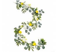 TDCuizent Guirnalda de frutas artificiales de vid de limón para decoración del hogar, hecha a mano, ratán de PVC suave con limones amarillos realistas, follaje sintético ignífugo para centro de mesa