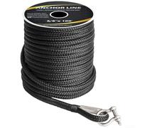 TDCuizent Línea de anclaje de nailon con dedal de acero inoxidable cuerda marina para amarre de barco, cable de 5/8 pulgadas de grosor para yate, barco de pesca para accesorios KAYAK (100 pies negro +