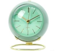 TDCuizent Moderno reloj despertador de metal con movimiento de cuarzo silencioso, luz nocturna LED y base redonda para mesita de noche, decoración minimalista del hogar en verde, rosa, blanco, azul