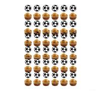 TDCuizent Paquete de 24 insertos para cupcakes de balón de fútbol con purpurina negra de 6 cm, para fiestas de cumpleaños de fútbol, baby showers y decoración del hogar, púas de cartulina resistentes