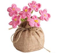 TDCuizent Planta tejida a mano Forget Me Not Dried en maceta, decoración floral artificial de punto para el hogar, estante de escritorio, oficina, estrellada natural de larga duración para profesores