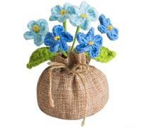 TDCuizent Planta tejida a mano Forget Me Not Dried en maceta, decoración floral artificial de punto para el hogar, estante de escritorio, oficina, estrellada natural de larga duración para profesores