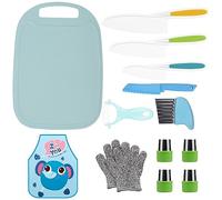 TDDL Juego De 14 Piezas Juego de Cuchillos de Cocina para Niños Cuchillos Niños Aprendizaje Cuchillos de Seguridad para la Cocina, Incluidos Cuchillos de Madera,Peladores, Delantales, Tablas de Cortar