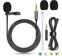TDDL Micrófono Lavalier 2 m Micrófono de condensador omnidireccional 3,5 mm para PC con adaptador mini Lavalier Micrófono para iPhone Android entrevistas YouTube Grabación Podcast