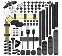 TDEBSSY 188 Pcs Kit de organización de Cables, 6 Fundas para Cables, 50 Clips Organizador de Cables Autoadhesivo, 100 Bridas de Cables, 10 Soportes para Bridas, 20+2 Bridas Reutilizables para Cables
