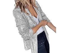 TDEOK Blazer con hombreras de los años 80 - traje brillante para mujer con lentejuelas - traje de fiesta largo chaqueta ligera festiva elegante bolero largo blazer brillante festivo largo blazer