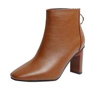 TDEOK Botines de cuero para mujer elegantes con punta cuadrada cómodas botas cortas para mujer con tacón cuadrado Chelsea Botas con cremallera lateral Botas de equitación, negro, blanco, marrón, 41 EU