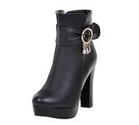 TDEOK Botines de tacón alto para mujer, con tacón, tacón de plataforma, elegantes botas de tobillo con cremallera lateral, botas de invierno, botas cortas de invierno, Negro , 37 EU