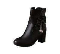 TDEOK Botines para mujer con tacón, elegantes botas para mujer, botas de invierno modernas, tacones altos, botas cortas con cremallera, zapatos de fiesta, bodas, zapatos de vestir lisos, Negro , 36