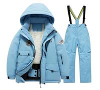 TDEOK Boys and Girls Children's Ski Suits Girls Outdoor Thick Windproof Boys Baby Big Children Ski Clothes Equipment Suit Traje Niño 98 Festivo, A-e-azul cielo, 6