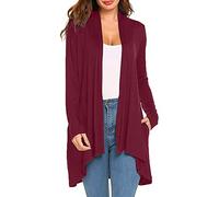 TDEOK Cárdigan de punto para mujer, elegante cárdigan largo para mujer, cárdigan negro con bolsillos, abrigo de punto monocolor, cárdigan de punto informal, chaqueta de punto fino, manga larga, suéter