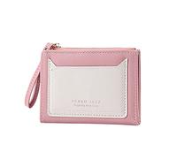 TDEOK Cartera corta de identificación de las mujeres de moda Bolso de color sólido con cremallera Monedero Múltiples ranuras para tarjetas Bolsa de embrague Pequeñas Carteras para hombre Leas, Rosa.,