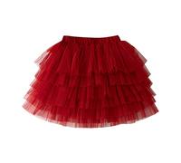 TDEOK Falda corta de tutú de ballet para niña, falda corta de malla, falda de princesa de rendimiento, falda a cuadros, rojo, 8-9 años