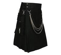 TDEOK Falda plisada para hombre falda vintage gótica cargo falda medieval escocesa kendo bolsillo RöCke steampunk ropa hombre tartán utility faldas para hombres tartán falda escocesa, Z-negro., XL