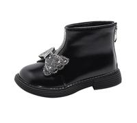 TDEOK Girls Spring Autumn Winter Princess Versatile Bow Plus Velvet Warm Back Zipper Short Boots Soft Bottom Non Slip Cotton Shoes Boots Winter Kinderstiefel, Negro , 30 EU